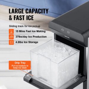 VEVOR Countertop Nugget Ice Maker, 37lbs in 24Hrs, 2 Way Water Refill Self Cleaning Nugget Ice Maker with Scoop and Basket for Home Kitchen Office Party