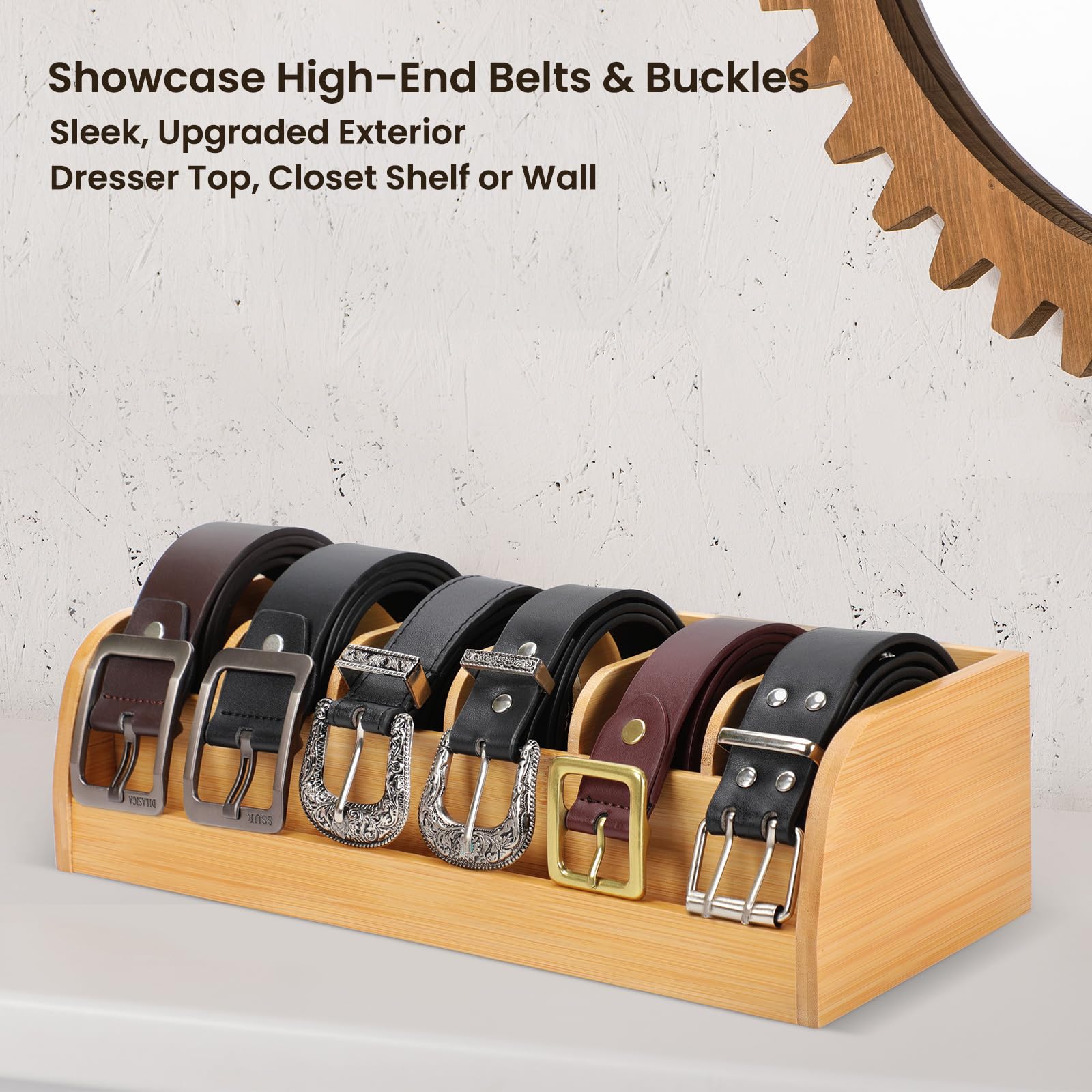 UGZOO Bamboo Belt Organizer Holder - Belt Holder for Closet Wall, Drawer or Tabletop Displays - Belt Storage Rack with Mounting Hardware Makes Great for Men (Bamboo 02)