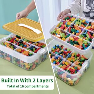 POSHIGE Stackable Toys Organizer Storage Case, Stackable Storage Container with 16 Big Compartments, Storage Box Compatible with Lego Storage Organizer, Calico Critter, Hot Wheels, Mini Action Figures