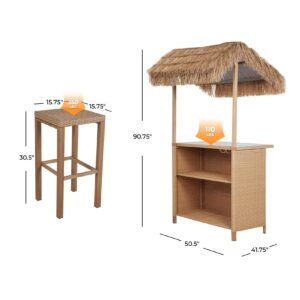 Grand patio 2 Piece Outdoor Tropical Paradise Tiki Bars Stools, Phuket Islander Tiki Bar 2 Stools for Garden Patio, Natural