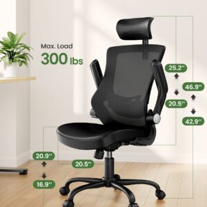 Marsail Office Chair Ergonomic Desk Chair, 360°Swivel Mesh Back Wide Computer Chair PU Leather Criss Cross Chair,Adjustable Lumbar Support & Flip-up Armrests,Adjustable Height Executive Task Chair