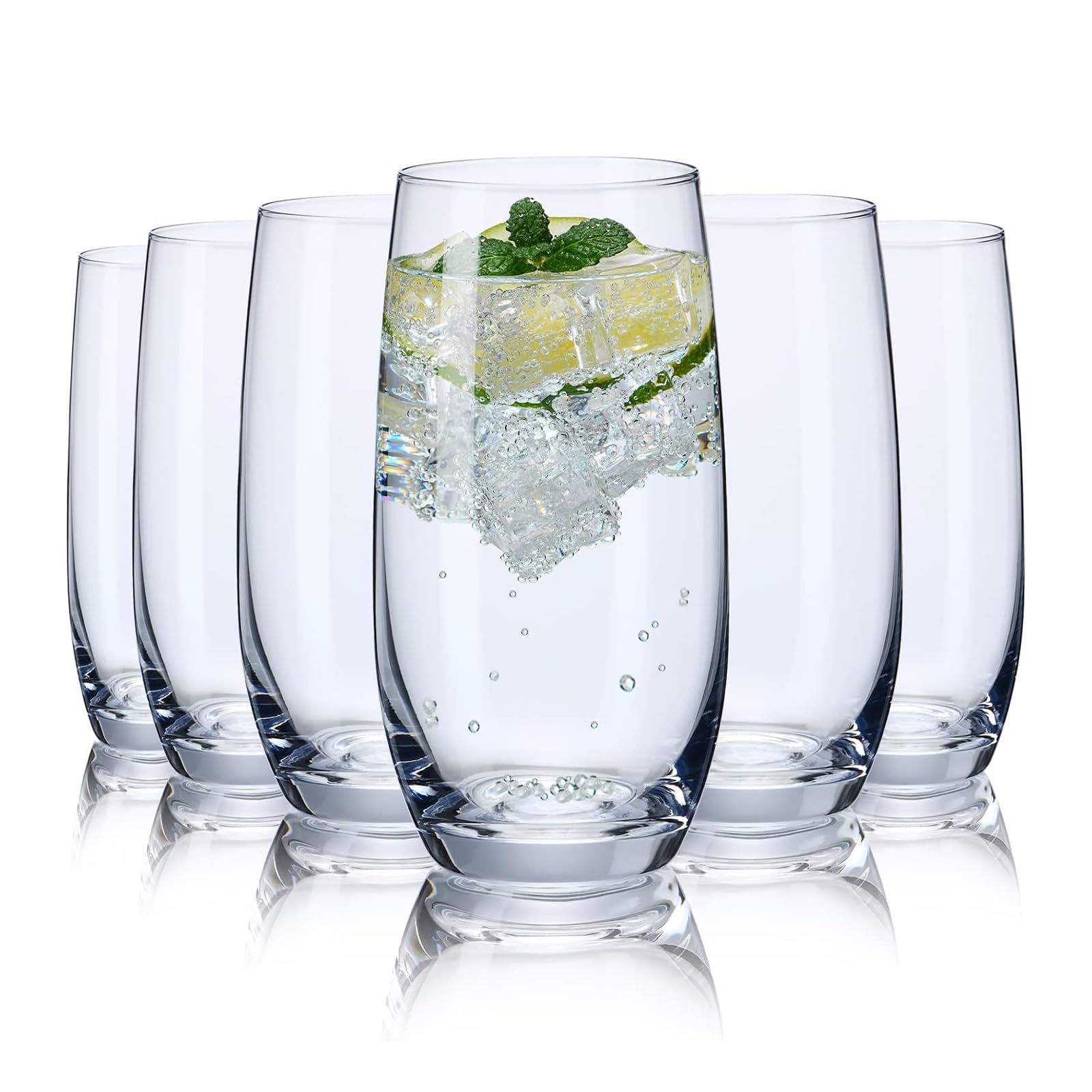 CUKBLESS Drinking Glasses Set of 6, Crystal Highball Water Glasses, Glass Cups for Water, Juice, Beverage, Mojito, Mixed Drinks, Cocktail Glass Set-13 Oz