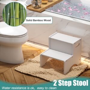 Wooden 2 Step Stools for Adults, Bed Step Stools for High Beds for Adults, Portable Stool with Handles for Bathroom Kitchen, and Bedroom, 400 lbs Capacity