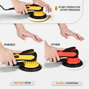 PHENDO Electric Random Orbital Sander Brushless 350W 3A Multi-function Variable Speed Corded Orbital Sanders Machine For Woodworking, Car, Drywall Sanding, Polishing…