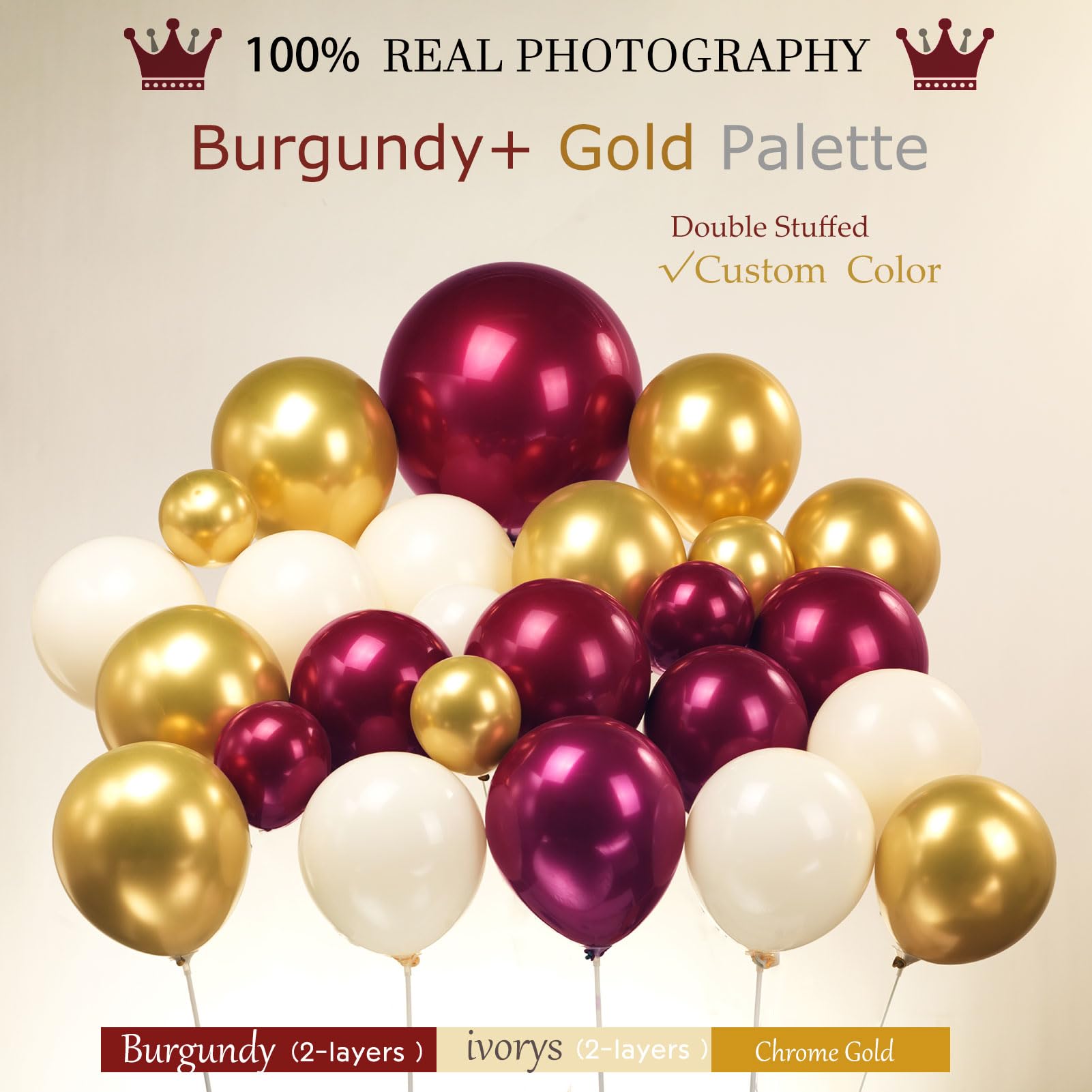 kozee burgundy and gold balloon garland arch kit 127Pcs double stuffed Maroon and gold balloons ivory Balloon arch for 2024 graduation Birthday Party Bridal shower Decorations