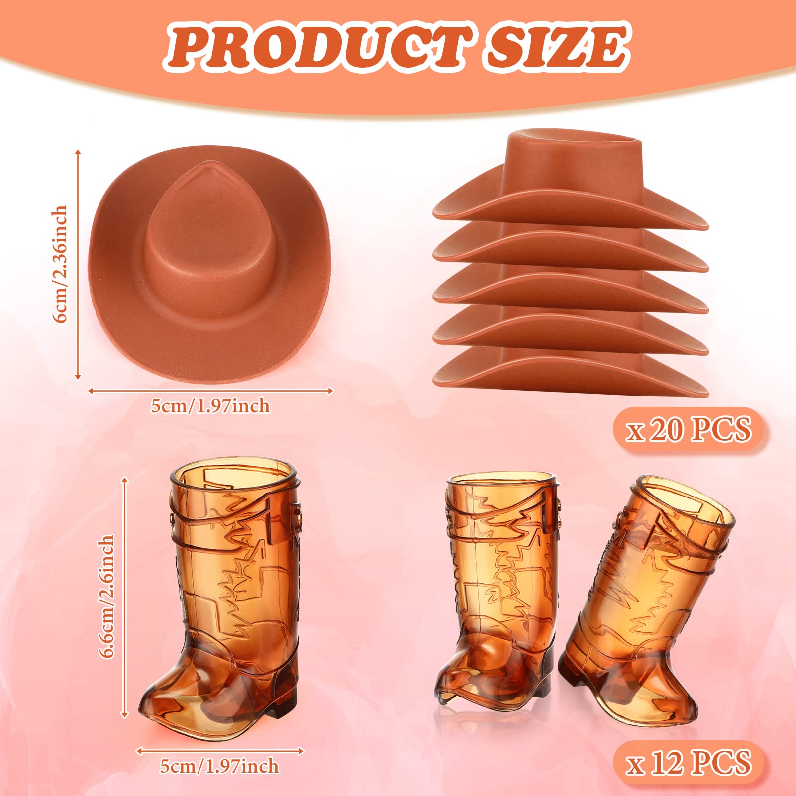 Sieral 32 Pcs Mini Cowboy Boot Shot Glasses Plastic Cowgirl Party Supplies Western Plastic Mugs for Cowboy Cowgirl Party Decorations Bachelorette Party Supplies Pink Boot Cups (Brown, 32 Pcs)