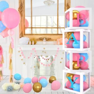 Gender Reveal Baby Balloon Boxes Decorations, Pink Blue Balloon Arch Garland Kits With 4pcs Baby Boxes, Gender Reveal Backdrop for Baby Shower,Boy or Girl gender Reveal Party Supplies(141pcs)