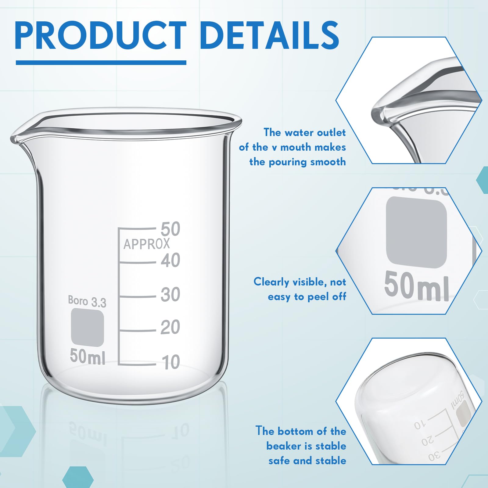 Tanlade 20 Pcs 50 ml Beaker, Shot Glass Beaker, Low Form Griffin, High Borosilicate Class Measuring Beakers Bulk Printed Scientific Glassware for Laboratories, Classrooms or Home Use