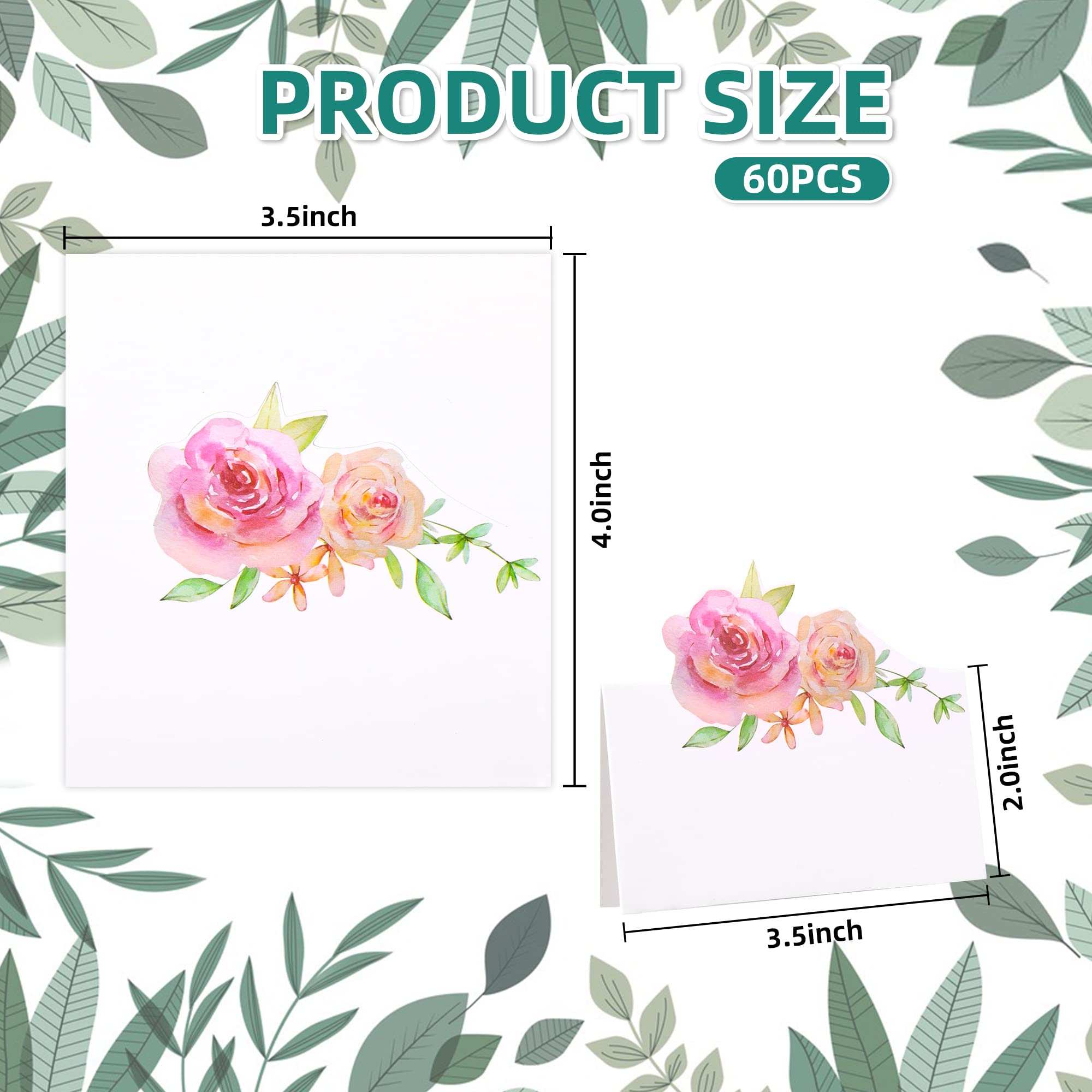 60 Pcs Floral Place Cards for Wedding Small Tent Name Card Table Setting for Banquets Dinner Parties Baby Shower Weddings 3.5 x 2 Inch