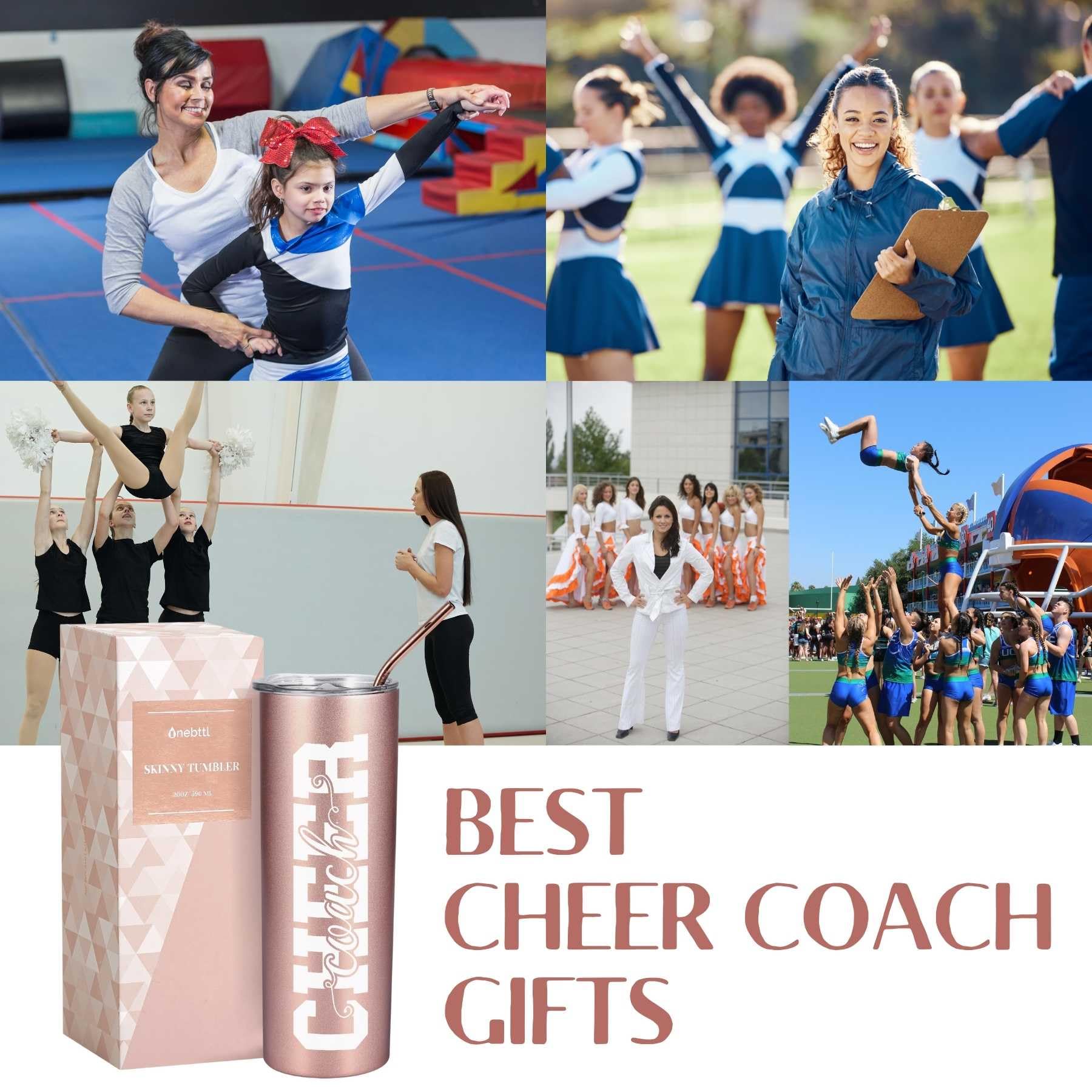 Onebttl Cheer Coach Gifts For Women, Her, Female - Cheer Coach - 20oz/590ml Stainless Steel Skinny Insulated Tumbler with Straw, Lid - Gift for Cheerleading or Cheerleader Coachs - (Rose gold)