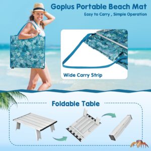 Goplus Beach Chairs with Side Table, 2 Pack Folding Lounge Chairs for Adults, with 5 Adjustable Position, Backpack Lightweight Reclining Lounge Chair for Lawn Camping Picnic Sunbath Pool (Blue&Green)