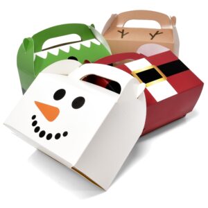 Gift Boutique 24 Pack Christmas Treat Boxes Xmas Cardboard Party Favor Gable Paper Box Santa Elf Snowman Reindeer for Wrapping Classroom Supply Fill with Candy Treats Cookies Cupcake Goodies Prize