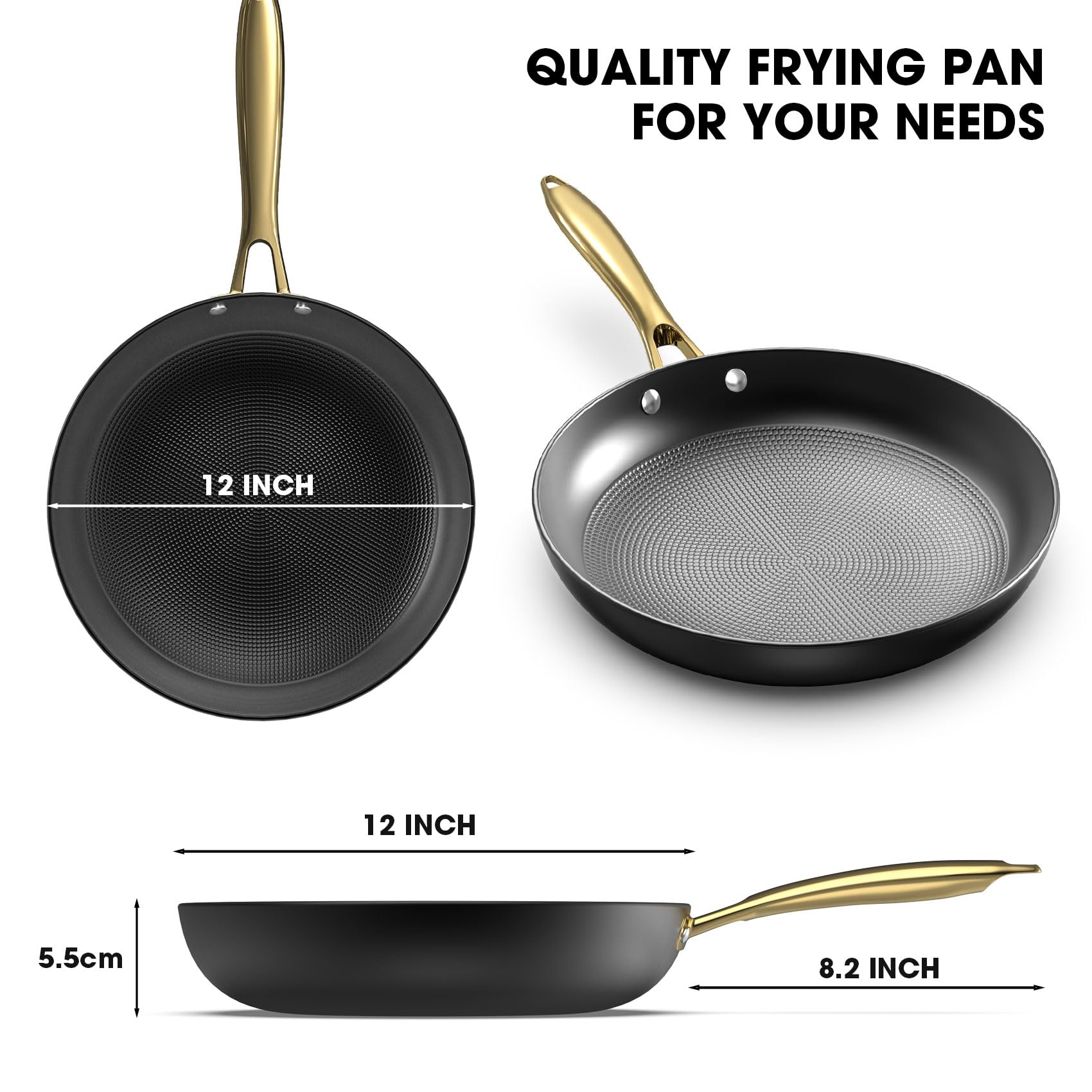 imarku Cast Iron Skillets, 12 Inch Cast Iron Pan, Professional Non Stick Frying Pans Long Lasting Nonstick Frying Pan Nonstick Pan Stay Cool Handle Easy Clean Unique Christmas Gift for Men and Women