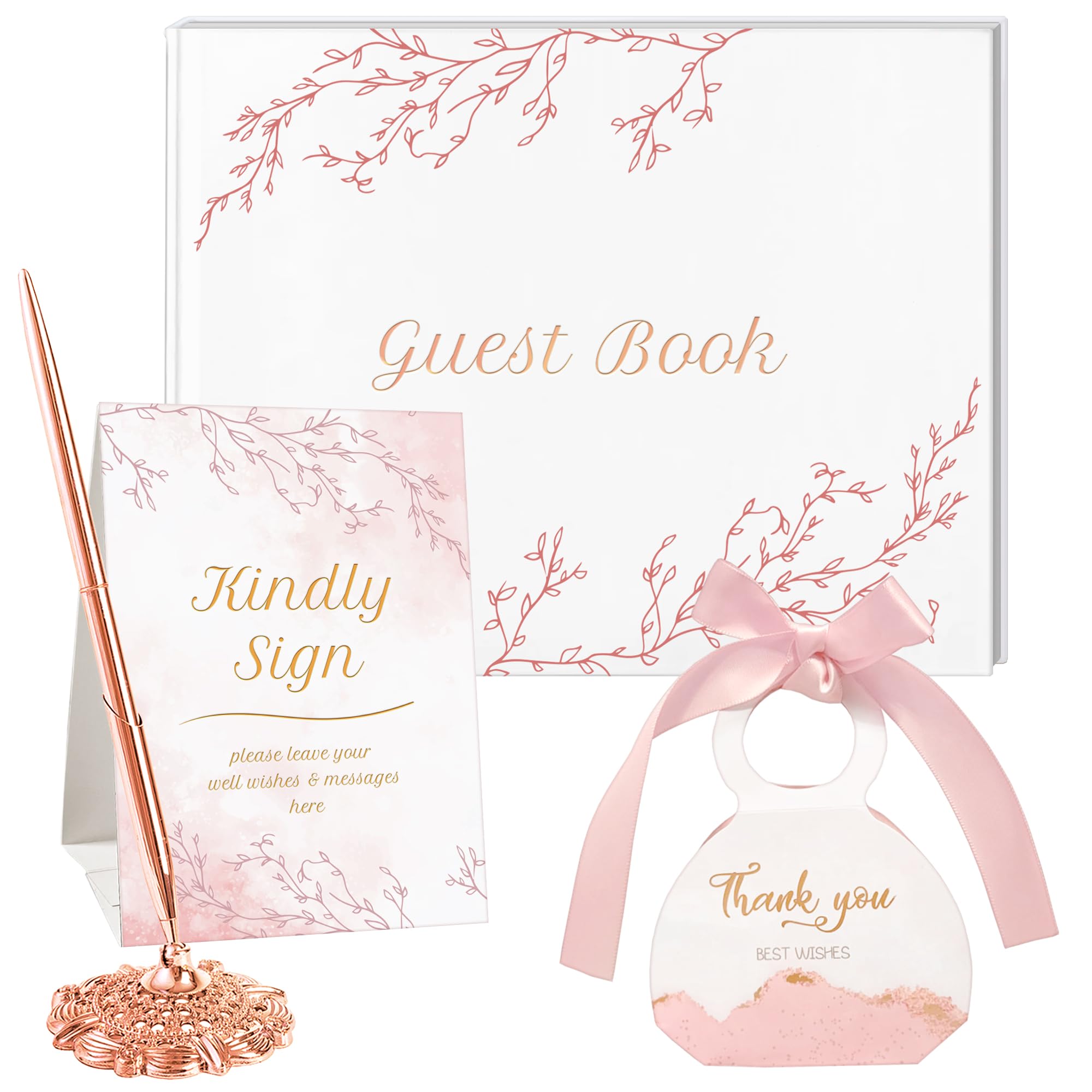 Wedding Guest Book Guest Book Wedding Gift Bag Reception Card and Pen are Included, Durable Paper Stock Pink Foil Printing on The Cover Guest Book Wedding Reception Wedding Books for Guest to Sign