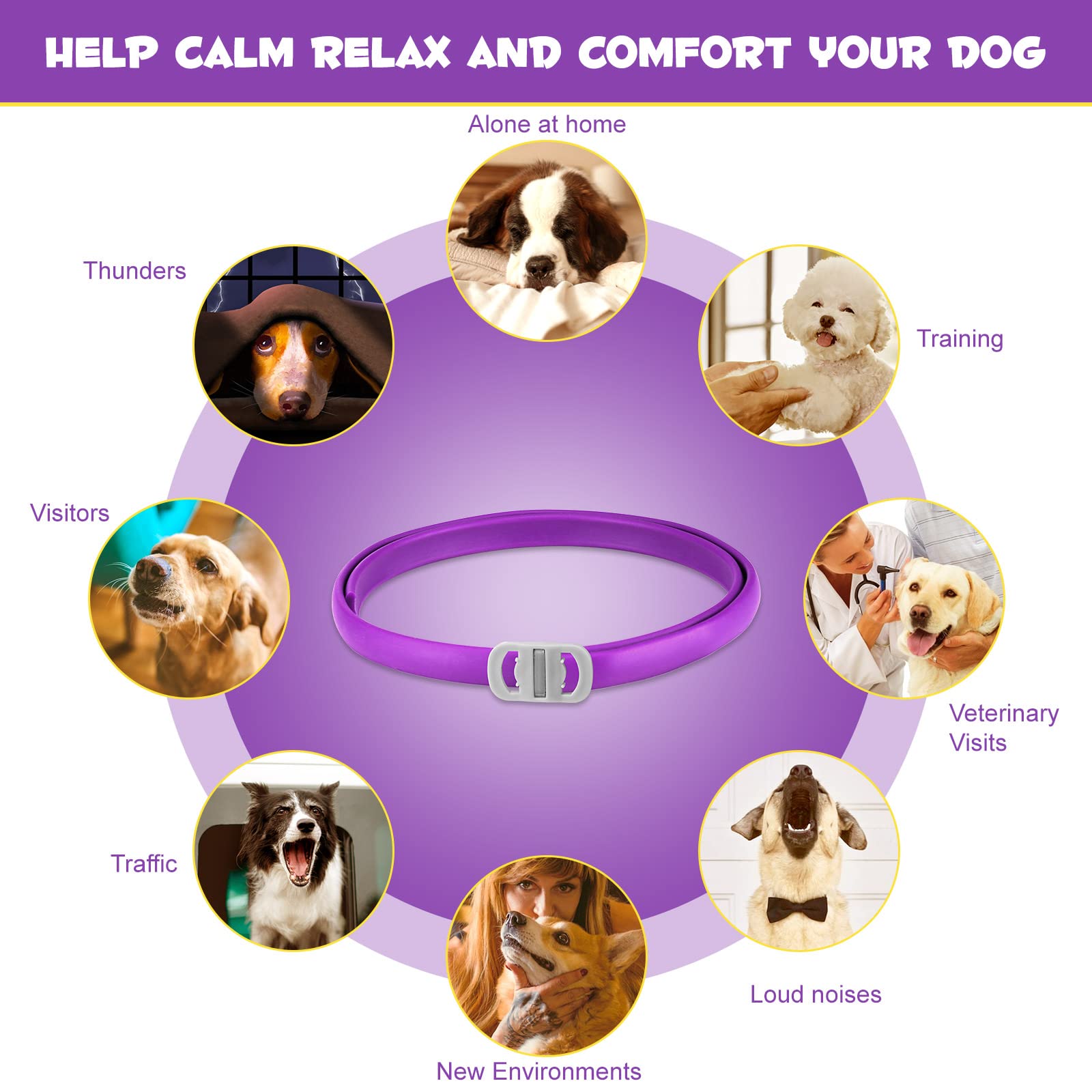 3 Pack Calming Collar for Dogs, Pheromone Collar for Dog Anxiety Relief, Adjustable Dogs Calm Collar Reduce Separation Anxiety Stress, Anti-Loose Dog Collar Fit Medium Large Puppy