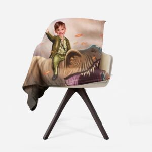 Dinosaur Photo Blanket, Custom Blankets with Your Face, Personalized Photo Gifts for Him, Custom Dino Gift for Boys Men, Kids Photo Blanket, Customized Minky Throw Blanket for Bed Sofa 50 x 60 L71