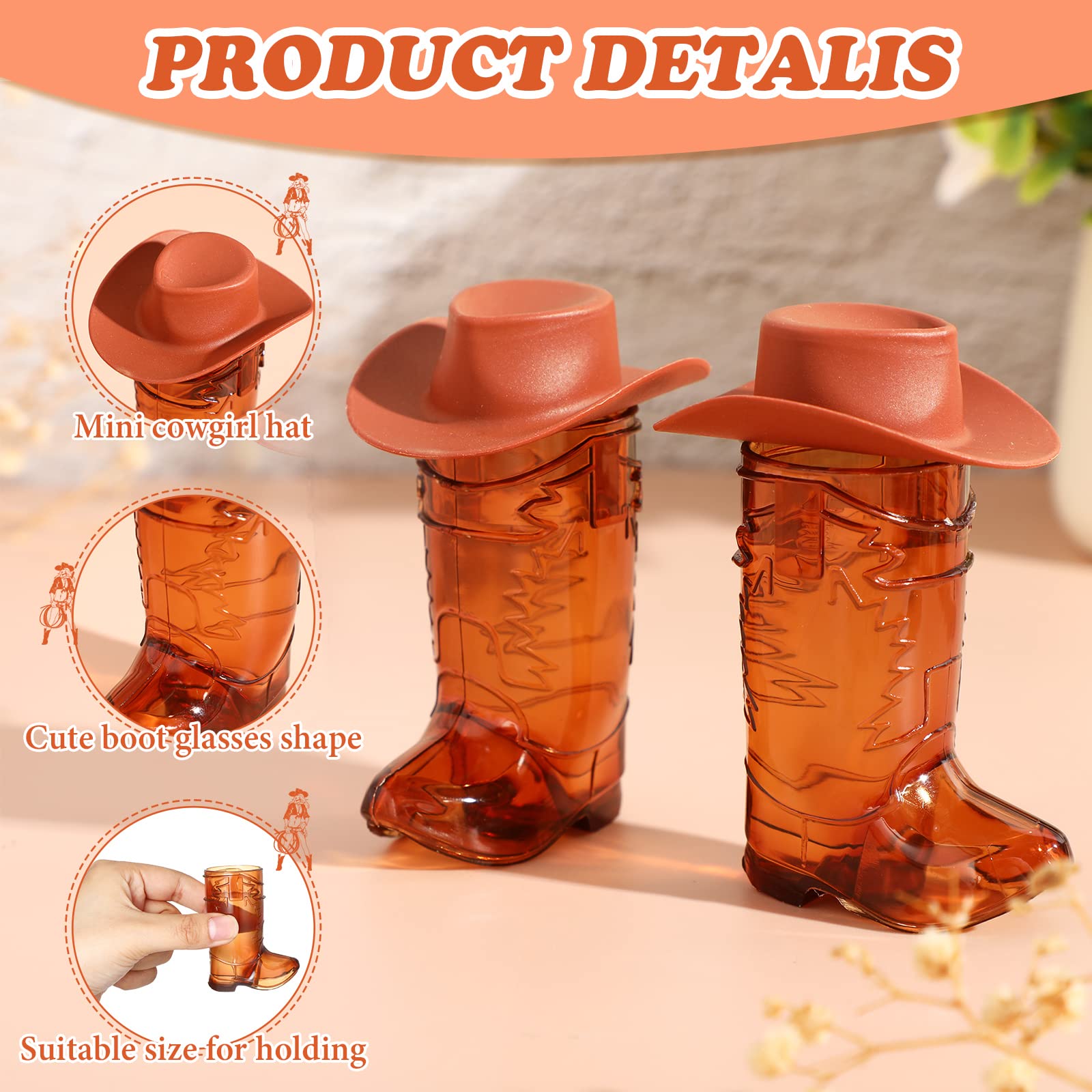 Sieral 32 Pcs Mini Cowboy Boot Shot Glasses Plastic Cowgirl Party Supplies Western Plastic Mugs for Cowboy Cowgirl Party Decorations Bachelorette Party Supplies Pink Boot Cups (Brown, 32 Pcs)