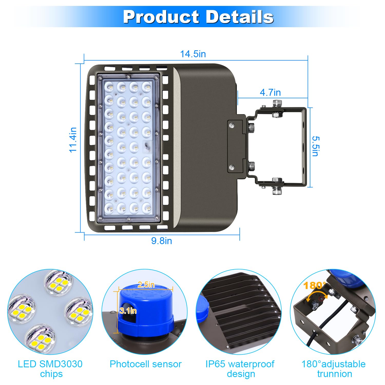 BIRITALO 22500LM LED Parking lot Lights Commercial with Trunnion Eqv 600W Bright Wall Mount Dusk to Dawn 150W LED Flood Light Outdoor 85-277V IP65 Waterproof 5500K Shoebox Barn Light for Yard