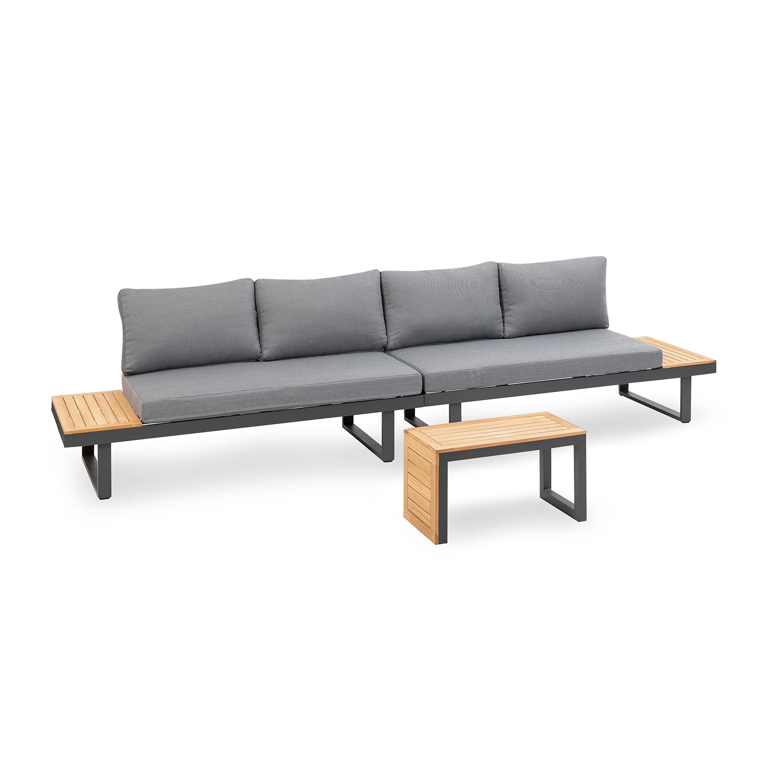 Greemotion Samara Modular Teak Solid Wood Sectional Sofa in Natural/Gunmetal