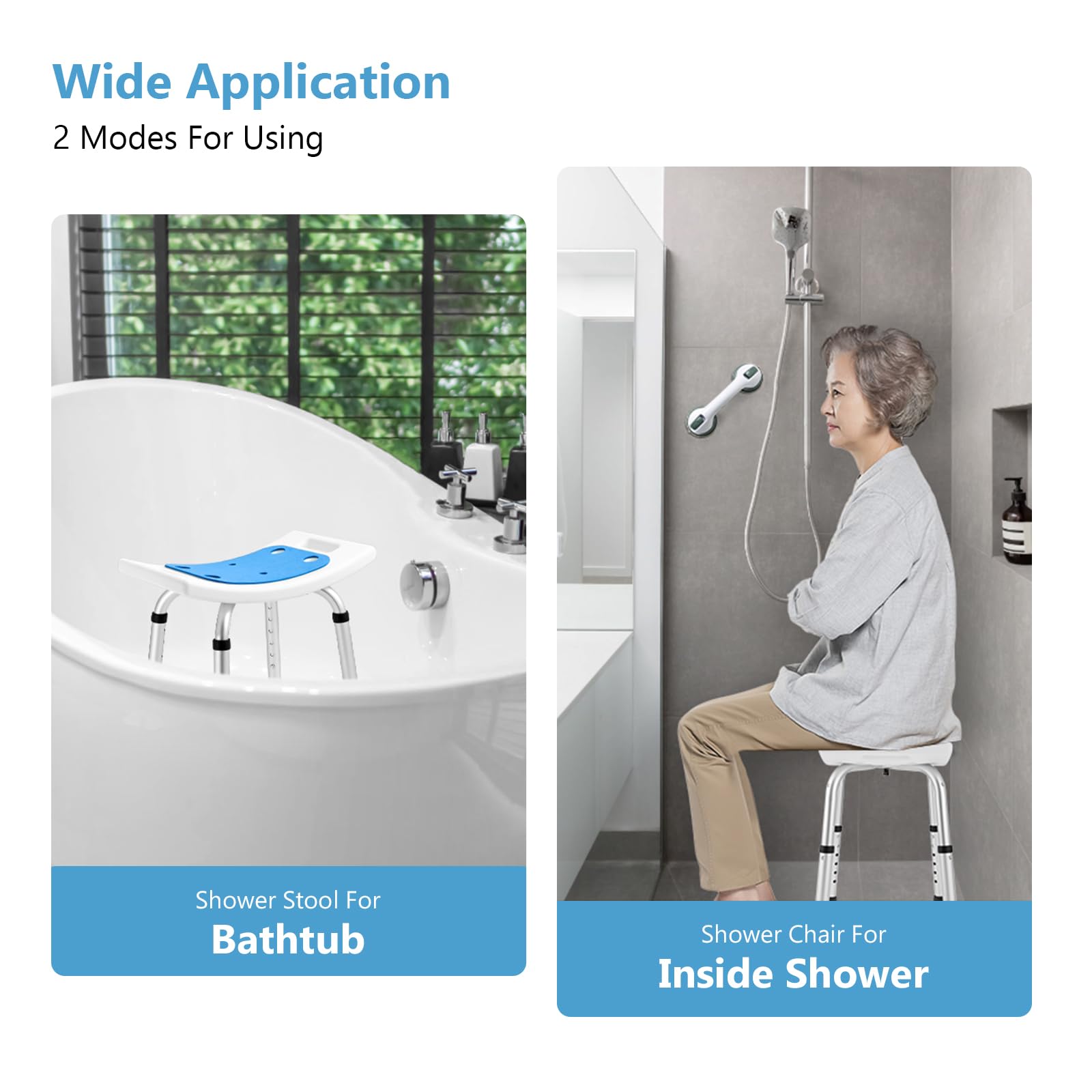 FSA/HSA Eligible Shower Stool for Inside Shower, Shower Chair Seat with Assist Grab Bar, Tool-Free Assembly Shower Seat for Bathtub, Shower Bath Chairs for Elderly, Senior, Handicap,Injured