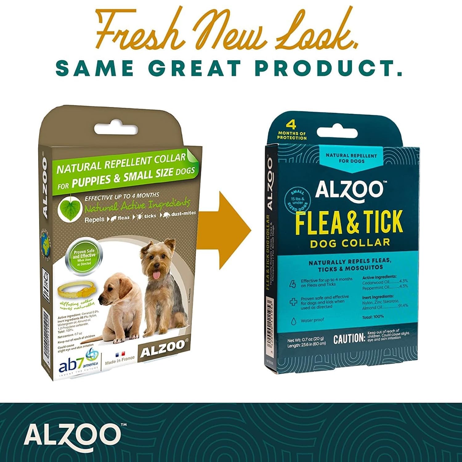 ALZOO Flea & Tick Dog Collar, Helps Repel Fleas, Ticks & Mosquitoes, 100% Plant-Based Active Ingredients, Phthalates and PVC Free, Up to 4 Months Protection, for Small Dogs: 15 lbs & Under, Pack of 2