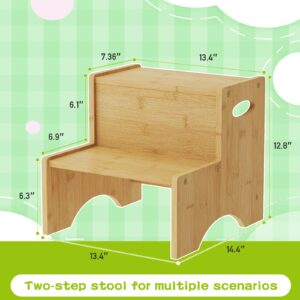 BMOSU Two Step Stool for Kids Bathroom Potty Stool Kitchen Stool Toddler with Handles Stool Dual Height for Bathroom Study Kitchen (Natural)