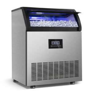 commercial ice maker machine 360lbs/24h with 77lbs large ice storage bin, 126pcs clear ice cubes in 11mins, stainless steel under counter industrial ice machine for bar, restaurant business