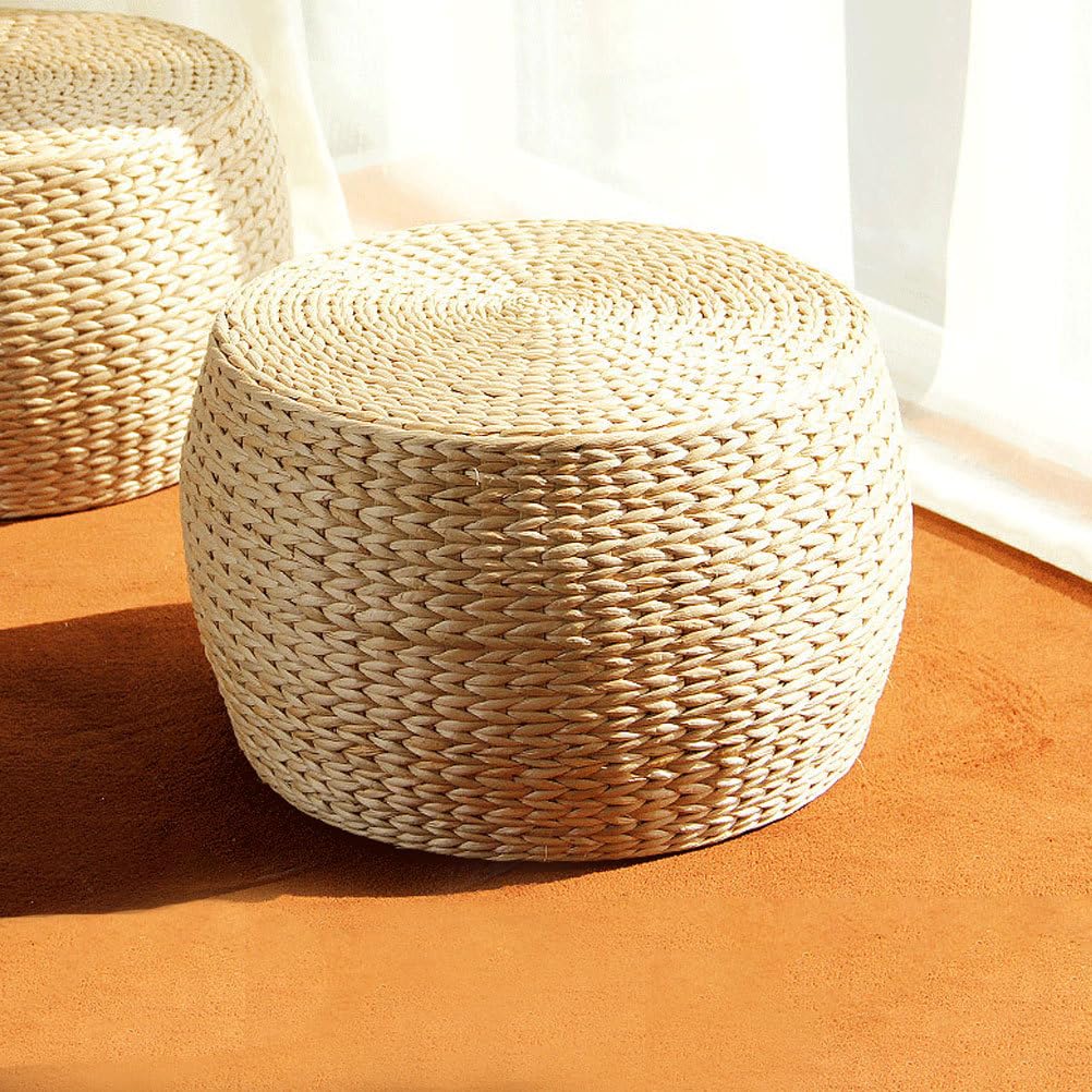 Baluue Round Pouf Ottoman 12.2" Patio Pouf Ottoman, Natural Jute Woven Boho Foot Rest Stool, Hand Woven Natural Seagrass Rattan Indoor Outdoor Patio Seat