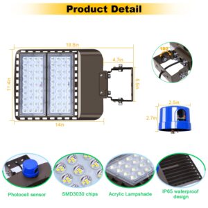 BIRITALO 200W LED Parking Lot Light 28000LM Bright Dusk to Dawn Flood Lights Outdoor with Trunnion Wall Yoke Mount 5500K Commercial 85-277V IP65 Waterproof Shoebox Barn Lighting for Yard,Garage