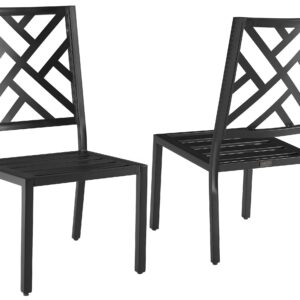 Crosley Furniture Locke 2-Piece Outdoor Chair Set, Dining Patio Chairs for Deck, Backyard, Matte Black with Creme Cushions