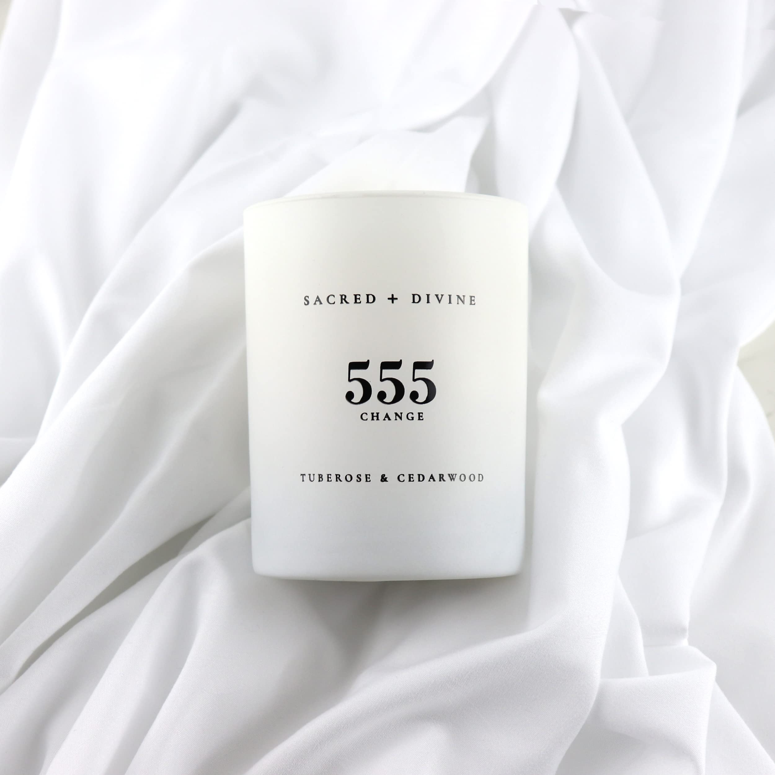 Sacred + Divine 555 "Change Scented Intention Candle, Tuberose and Cedarwood, Angel Number Manifestation Candle, Soy Coconut Aromatherapy Candle, 80 Hour Burn Time, Holiday Gift-Ready Box