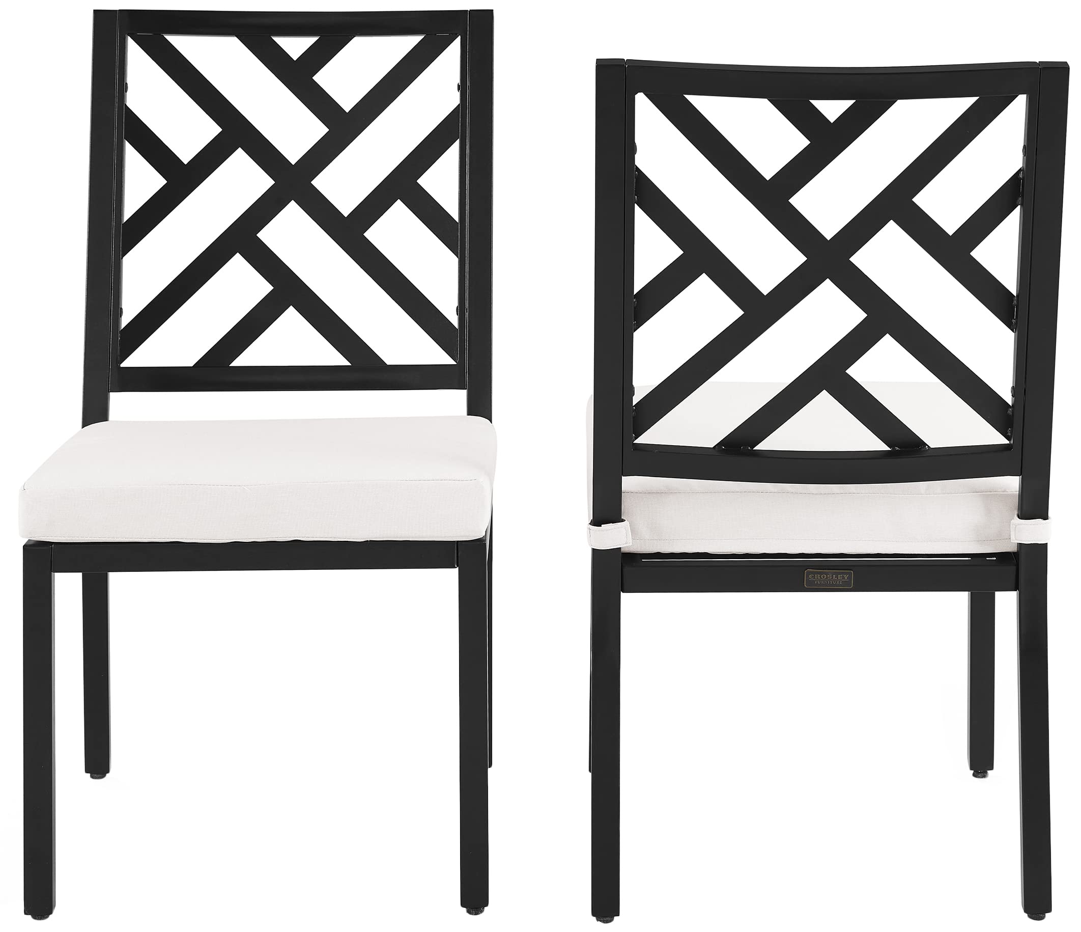 Crosley Furniture Locke 2-Piece Outdoor Chair Set, Dining Patio Chairs for Deck, Backyard, Matte Black with Creme Cushions