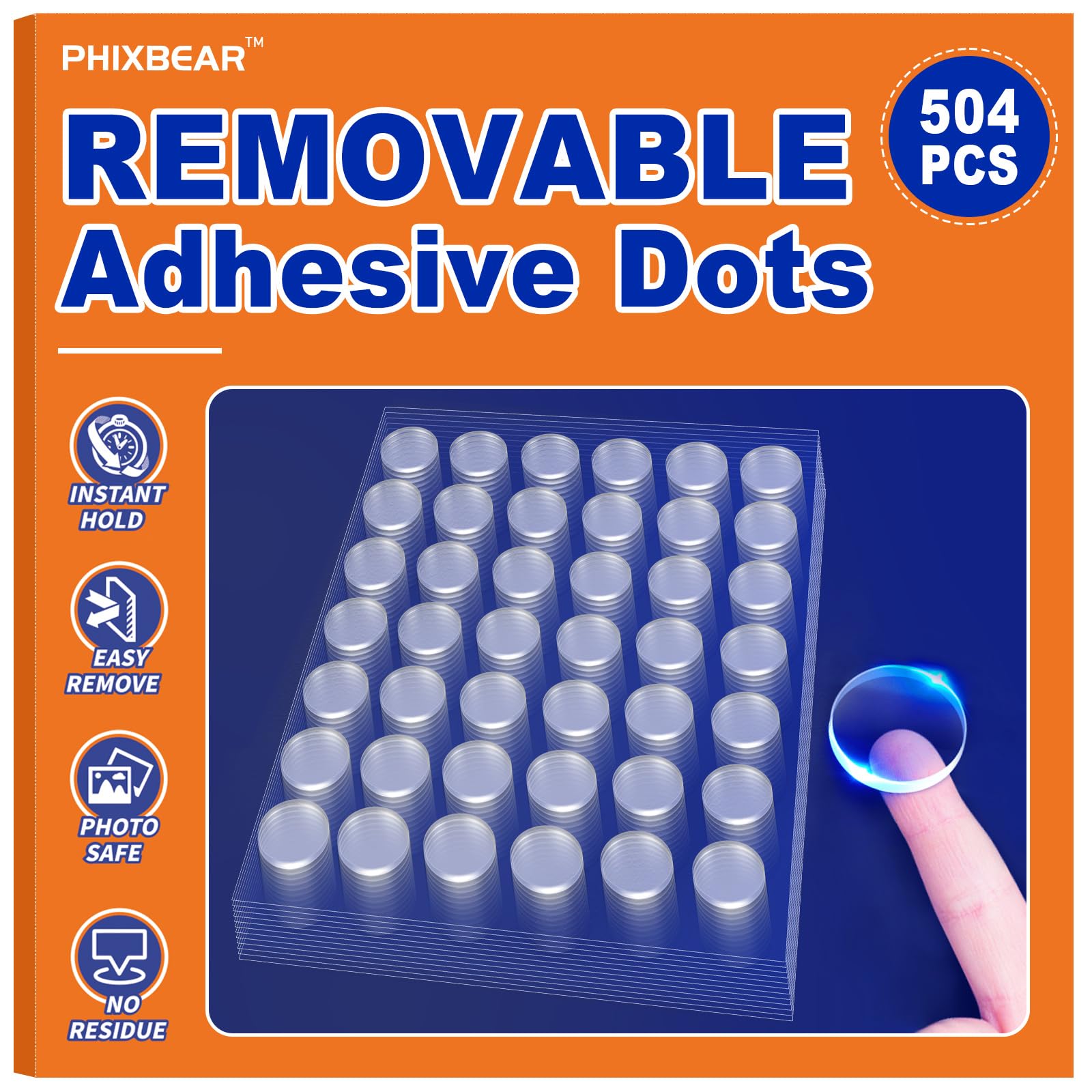 PHIXBEAR 504 Pcs Clear Removable Adhesive Dots, Glue Point Dots for Crafts Balloons Poster, Double Sided Sticky Round Dots (0.39 Inch)