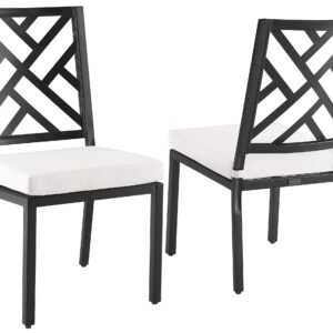 Crosley Furniture Locke 2-Piece Outdoor Chair Set, Dining Patio Chairs for Deck, Backyard, Matte Black with Creme Cushions