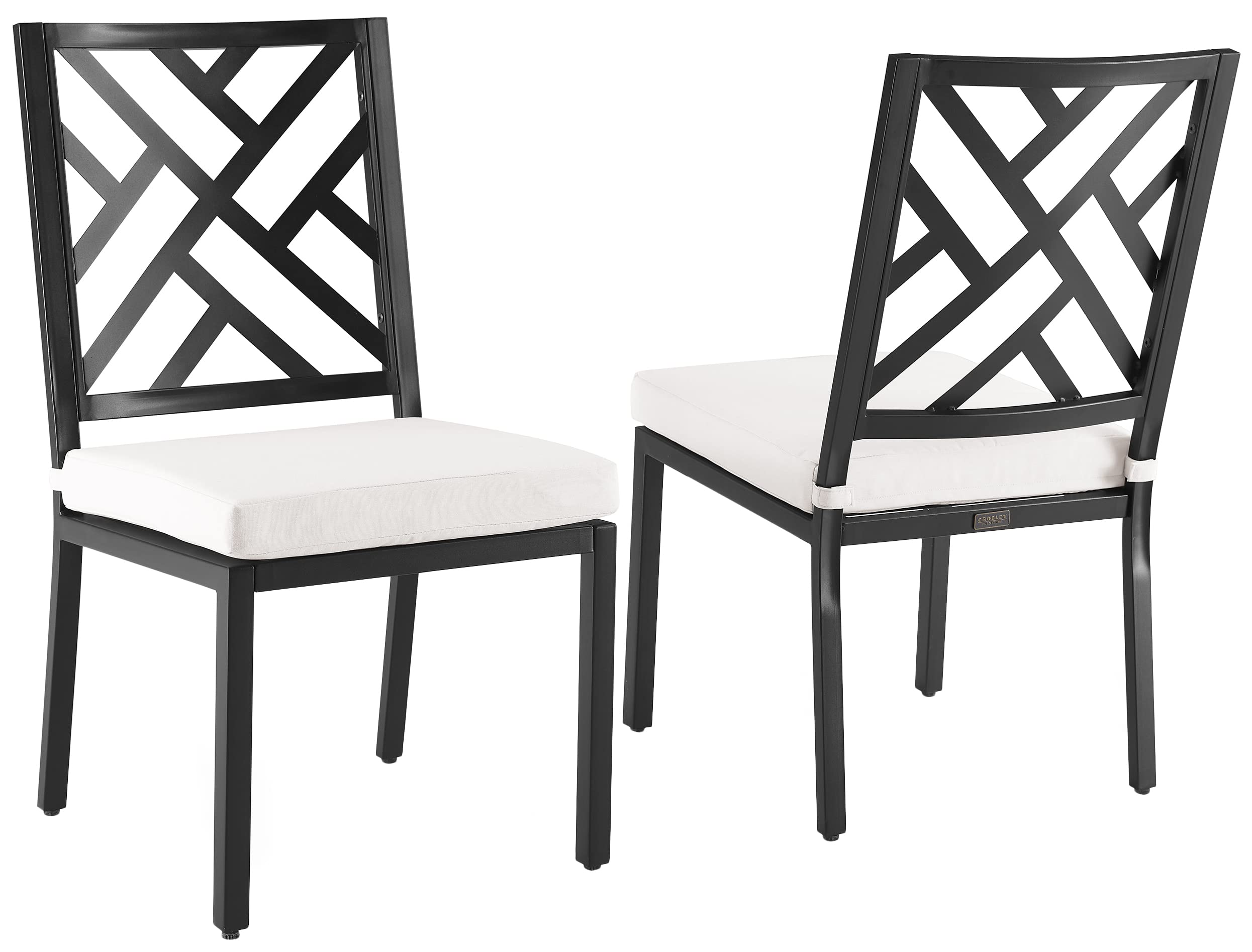 Crosley Furniture Locke 2-Piece Outdoor Chair Set, Dining Patio Chairs for Deck, Backyard, Matte Black with Creme Cushions