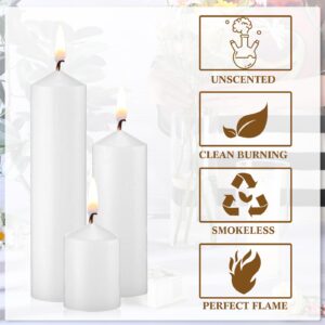 MTLEE 36 Pcs Pillar Candles Bulk Set of 3 Long Burning Wax Pillar Candles 2 in x 3, 6, 8 Inch Dripless Unscented Smokeless Candles for Wedding Party Spa Lantern Fireplace Home(White)