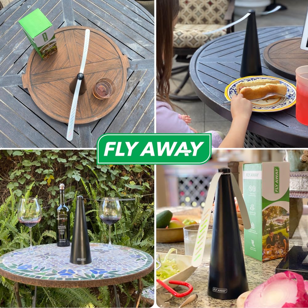 Fly Away - 4 Pack Outdoor Fly Repellent Fan, Outside or Inside Table use, Restaurant, Barbeque, Events, Deter Flies, Wasps, Bees, Other Moscas and Bugs Away, Battery Operated, Tabletop, Hanging Hook.