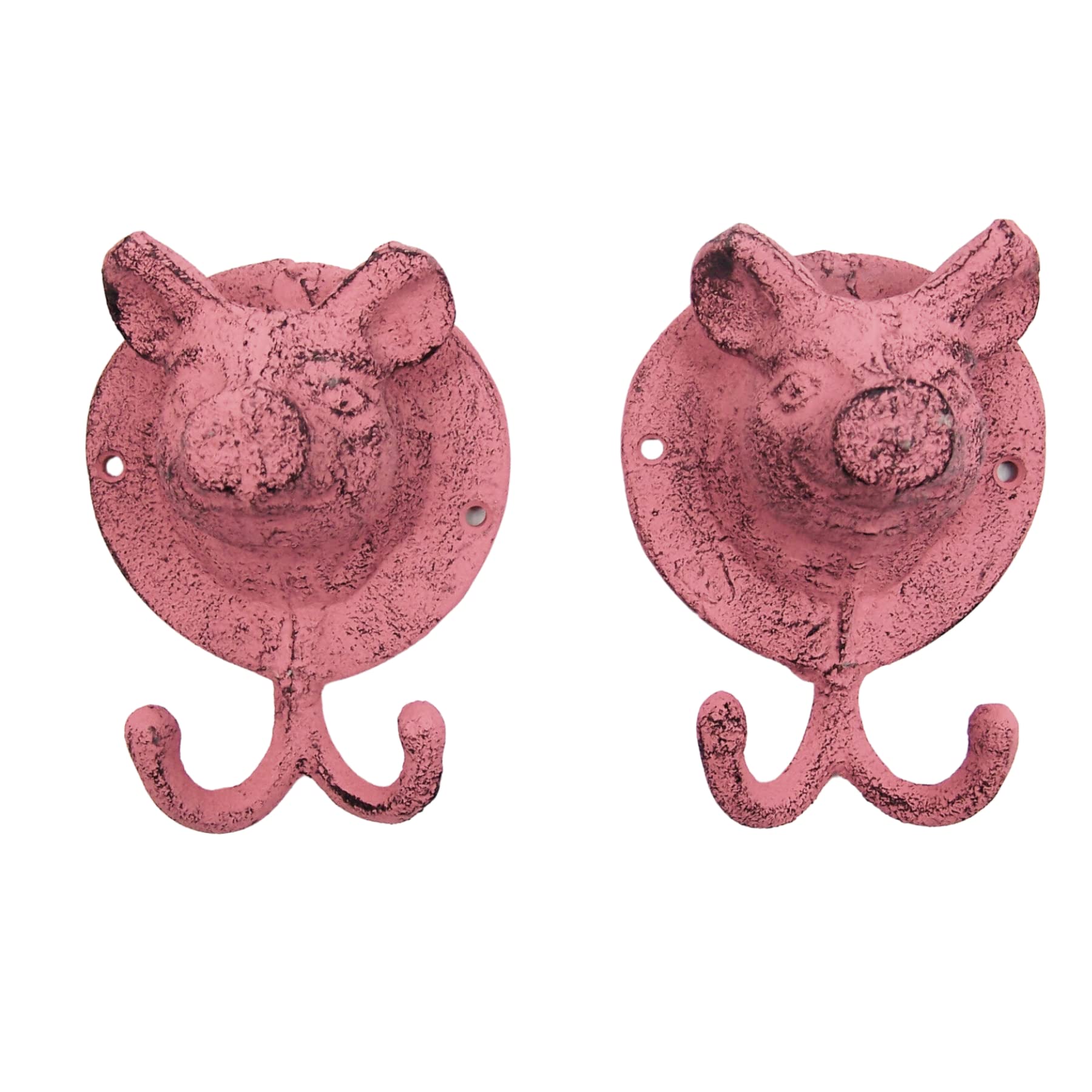 Wowser Rustic Pig Head Cast Iron Wall Hooks, Animal Themed Wall Décor, Rustic Farmhouse Decoration, Set of 2, 5.5 Inches (Brown)