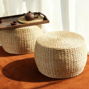 Baluue Round Pouf Ottoman 12.2" Patio Pouf Ottoman, Natural Jute Woven Boho Foot Rest Stool, Hand Woven Natural Seagrass Rattan Indoor Outdoor Patio Seat