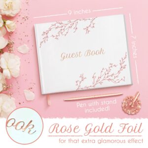 Wedding Guest Book Guest Book Wedding Gift Bag Reception Card and Pen are Included, Durable Paper Stock Pink Foil Printing on The Cover Guest Book Wedding Reception Wedding Books for Guest to Sign