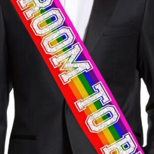 Gay Groom Bachelor Party Supplies - Silver Sparkle Sporty Groom To Be PREMIUM GRADE Rainbow Satin Sash - LQBTQ+ Pride Month Decorations - Rainbow Sash (GRM) RBW