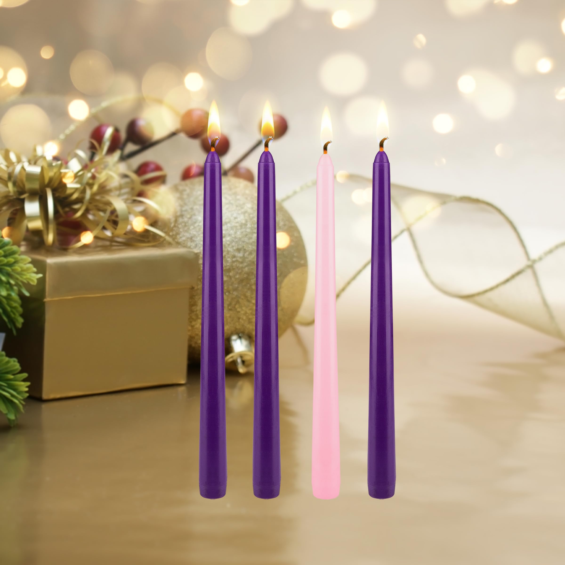 Mega Candles 4 pcs Unscented Christmas Advent Candles Set, Hand Poured Premium Wax Taper Candle 10 Inch x 7/8 Inch, Holidays, Celebrations, Devotional, Church, Wreath, Party, Gifts