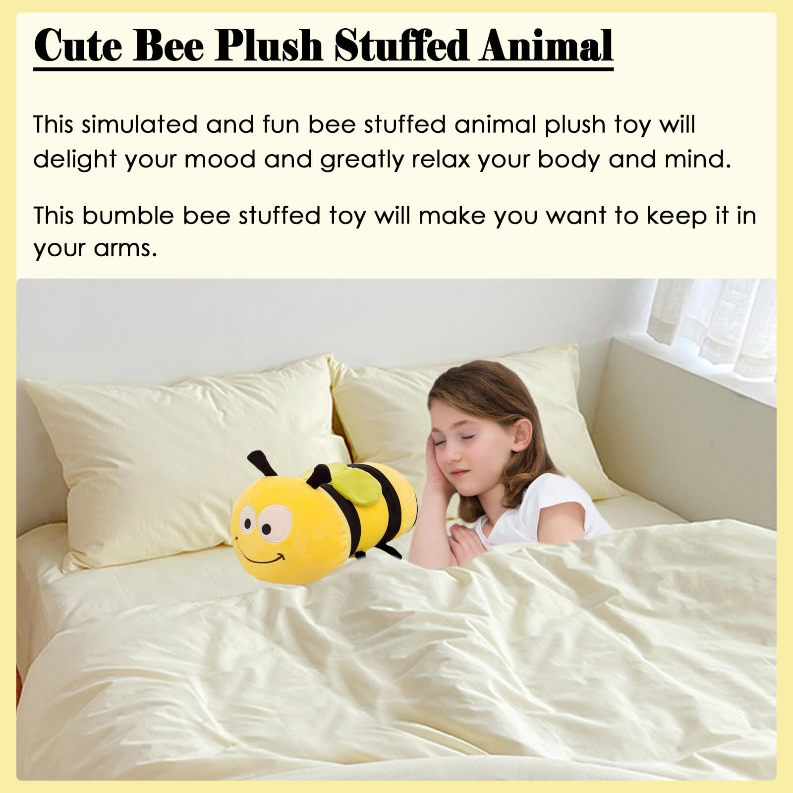 zhidiloveyou Bee Plush Stuffed Animal Cute Stuffed Bumble Bee Hug Pillow Toy for Kids, 17.72"