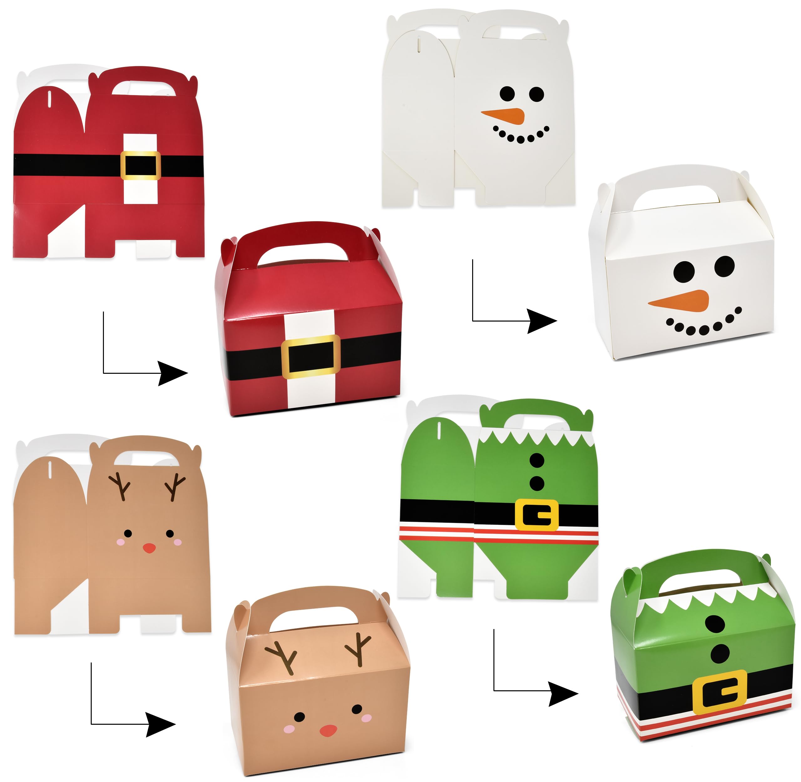 Gift Boutique 24 Pack Christmas Treat Boxes Xmas Cardboard Party Favor Gable Paper Box Santa Elf Snowman Reindeer for Wrapping Classroom Supply Fill with Candy Treats Cookies Cupcake Goodies Prize