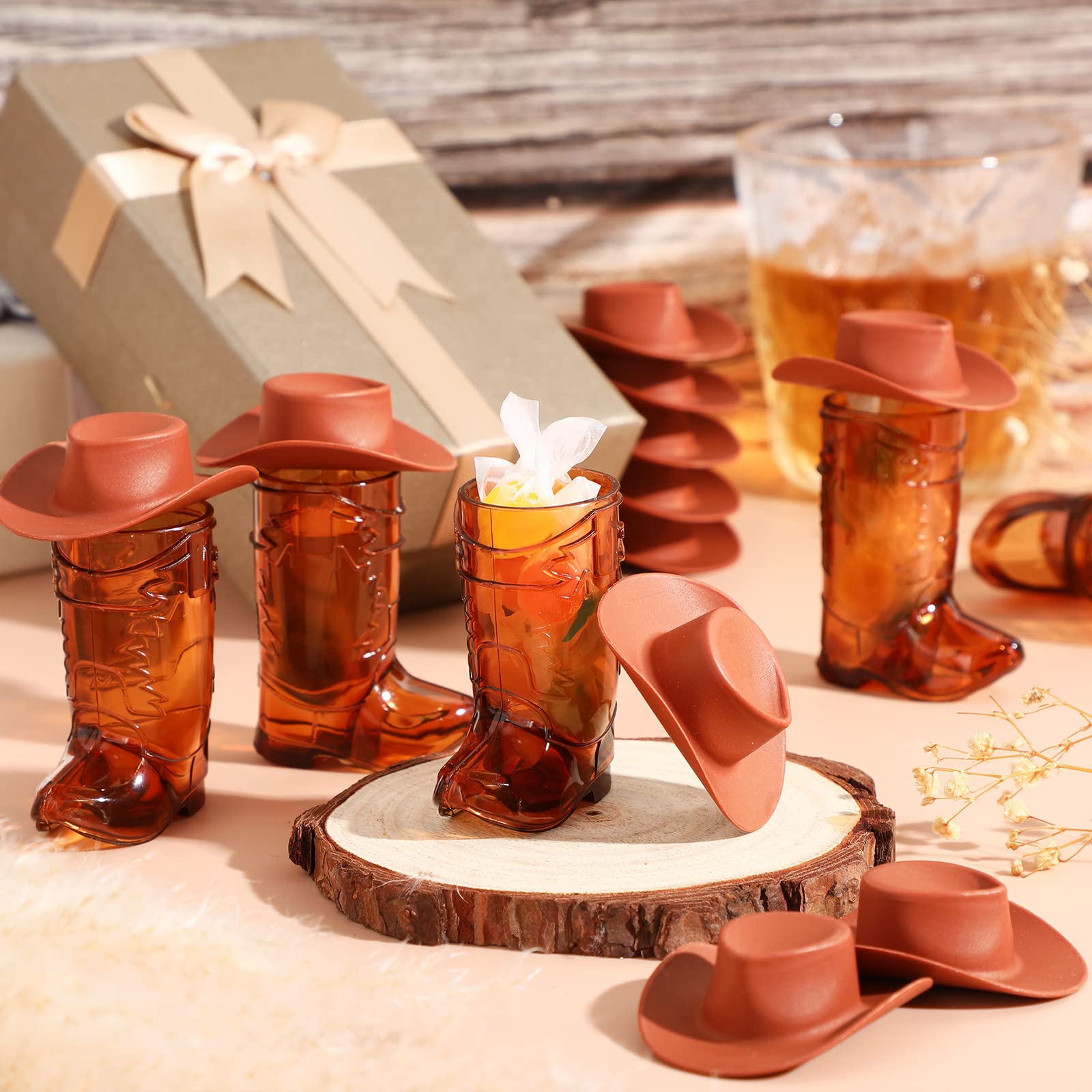 Sieral 32 Pcs Mini Cowboy Boot Shot Glasses Plastic Cowgirl Party Supplies Western Plastic Mugs for Cowboy Cowgirl Party Decorations Bachelorette Party Supplies Pink Boot Cups (Brown, 32 Pcs)