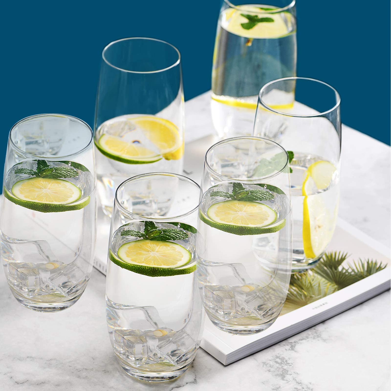 CUKBLESS Drinking Glasses Set of 6, Crystal Highball Water Glasses, Glass Cups for Water, Juice, Beverage, Mojito, Mixed Drinks, Cocktail Glass Set-13 Oz