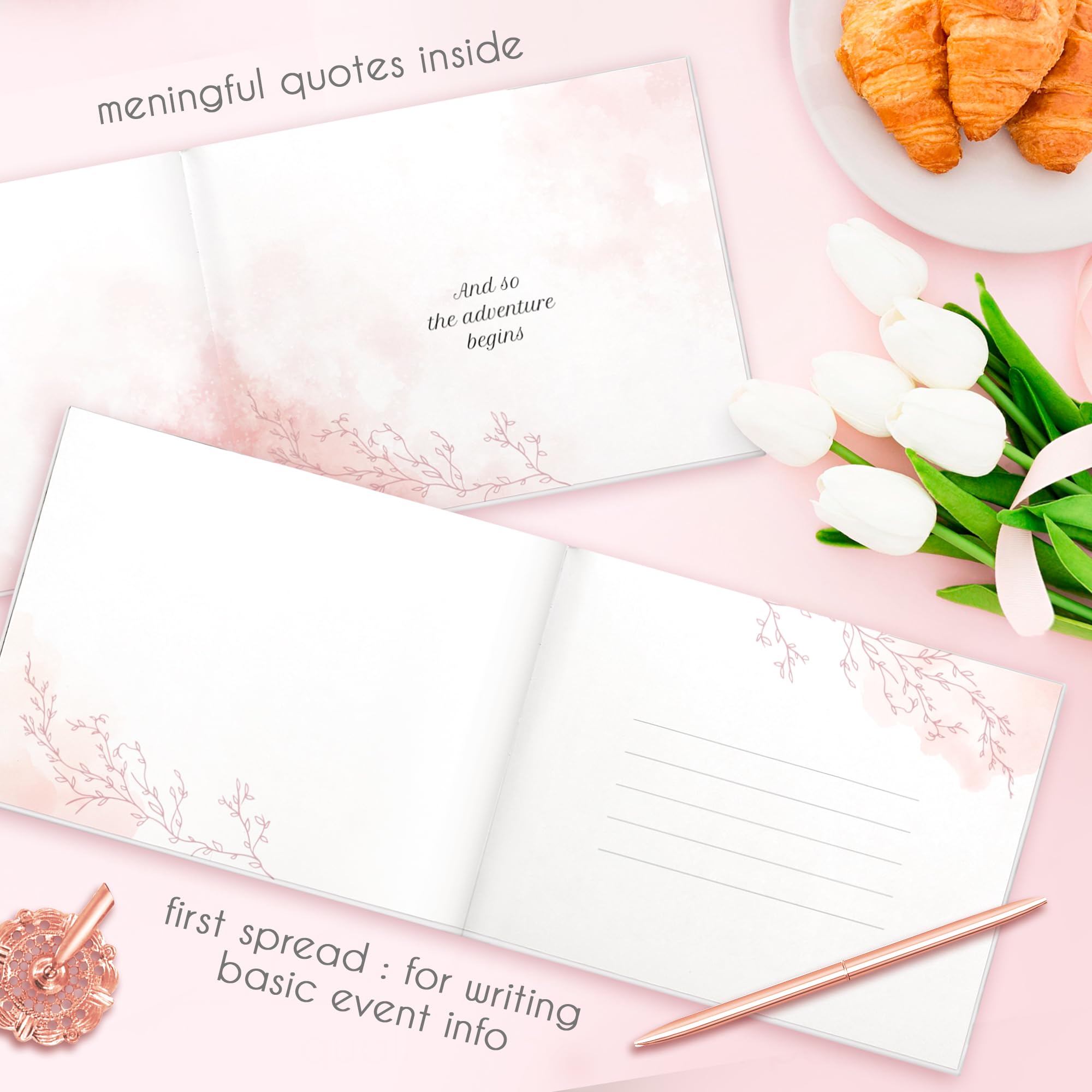 Wedding Guest Book Guest Book Wedding Gift Bag Reception Card and Pen are Included, Durable Paper Stock Pink Foil Printing on The Cover Guest Book Wedding Reception Wedding Books for Guest to Sign