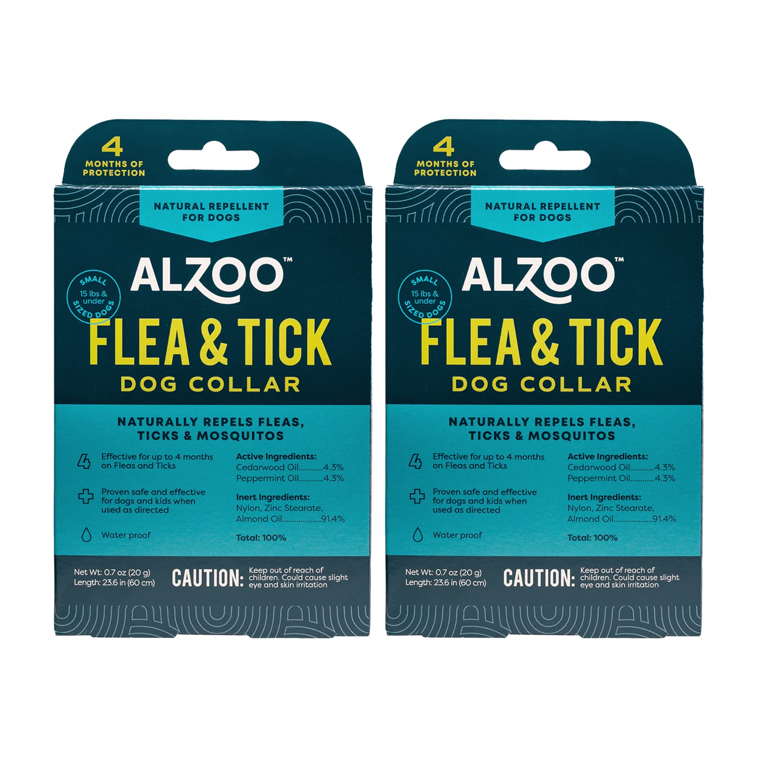 ALZOO Flea & Tick Dog Collar, Helps Repel Fleas, Ticks & Mosquitoes, 100% Plant-Based Active Ingredients, Phthalates and PVC Free, Up to 4 Months Protection, for Small Dogs: 15 lbs & Under, Pack of 2