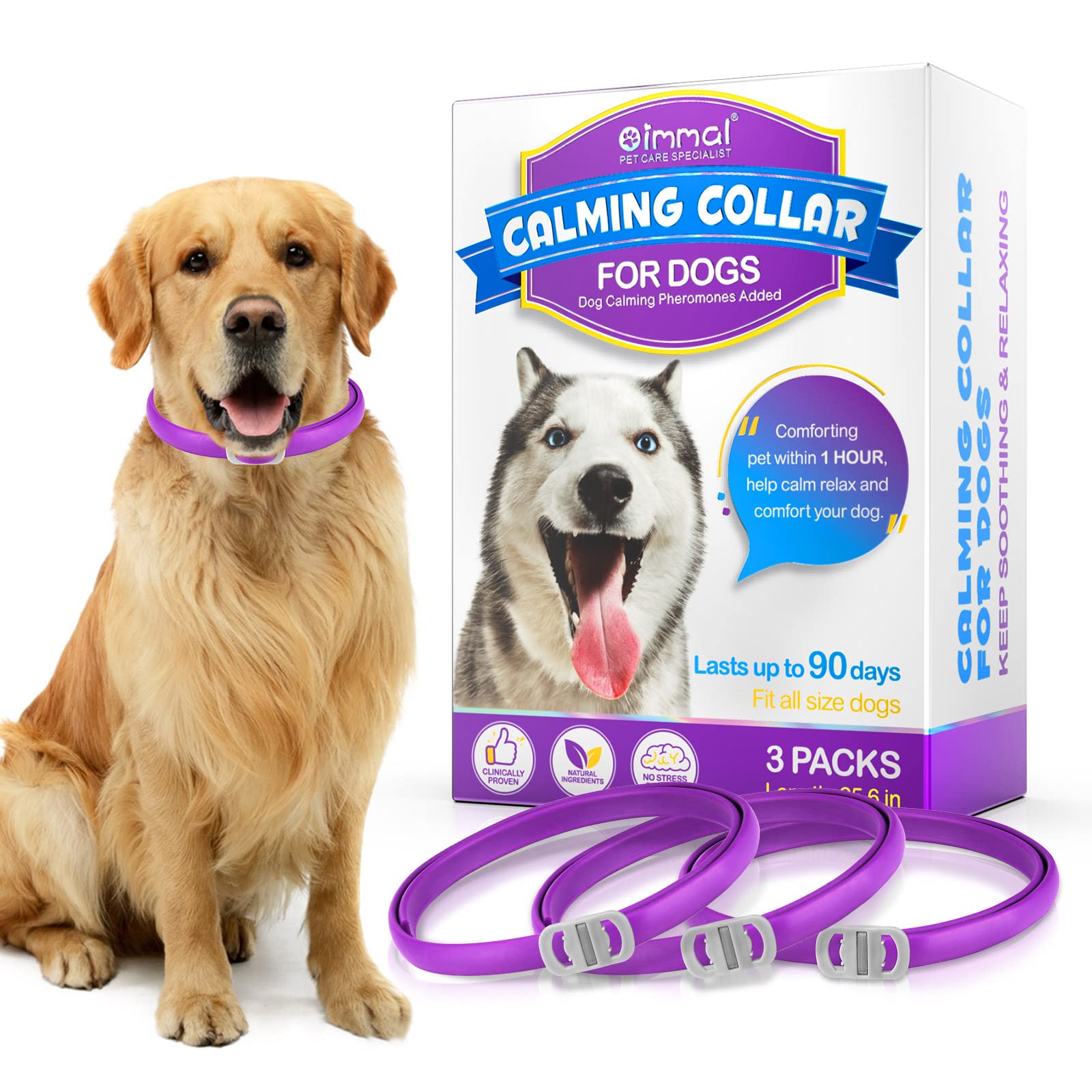 3 Pack Calming Collar for Dogs, Pheromone Collar for Dog Anxiety Relief, Adjustable Dogs Calm Collar Reduce Separation Anxiety Stress, Anti-Loose Dog Collar Fit Medium Large Puppy