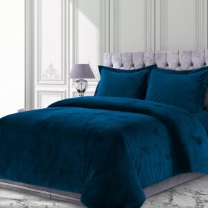 Luxurious Velvet Duvet Cover Turquoise Blue Oversized King Size 3 pcs Ultra Soft Plush Duvet Cover Set, Warm Cozy Flannel Breathable Solid Luxury Duvet Cover Zipper Closure Corner Tie